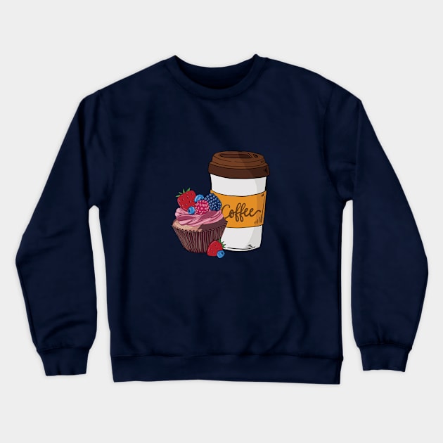 Sweet Chocolate Cupcake and Coffee Crewneck Sweatshirt by Mada's Coffee Shop